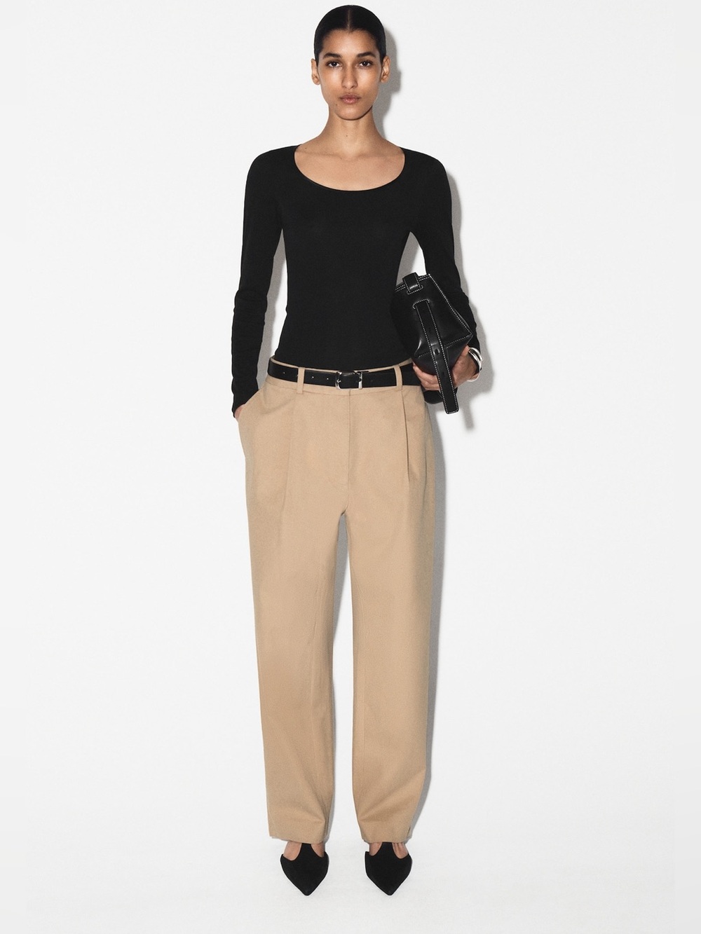 COS Beige Cotton Twill Tapered Pants Size 2